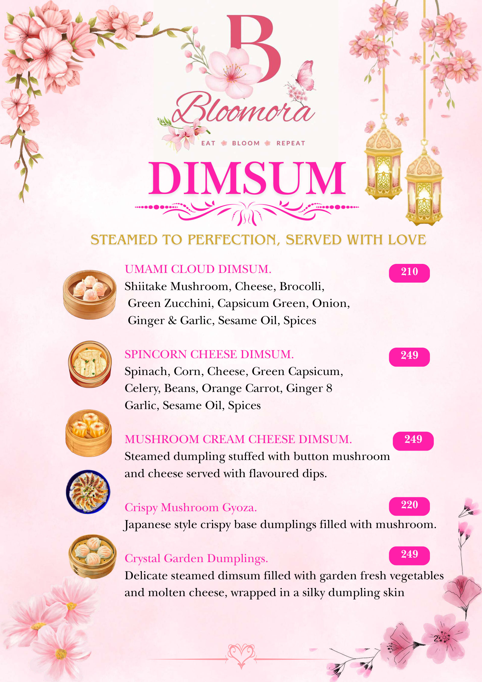 Bloomora menu page 2