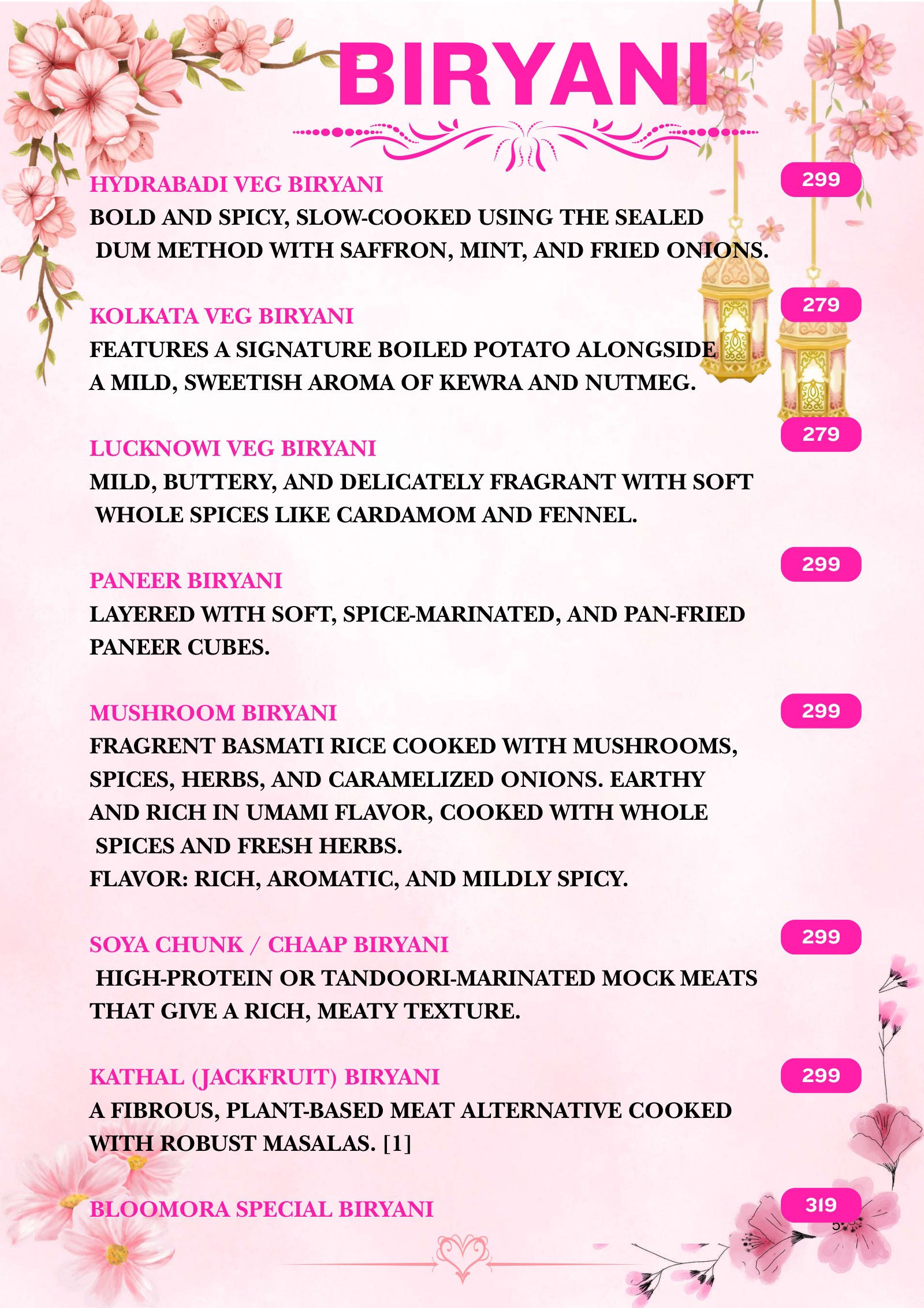 Bloomora menu page 5