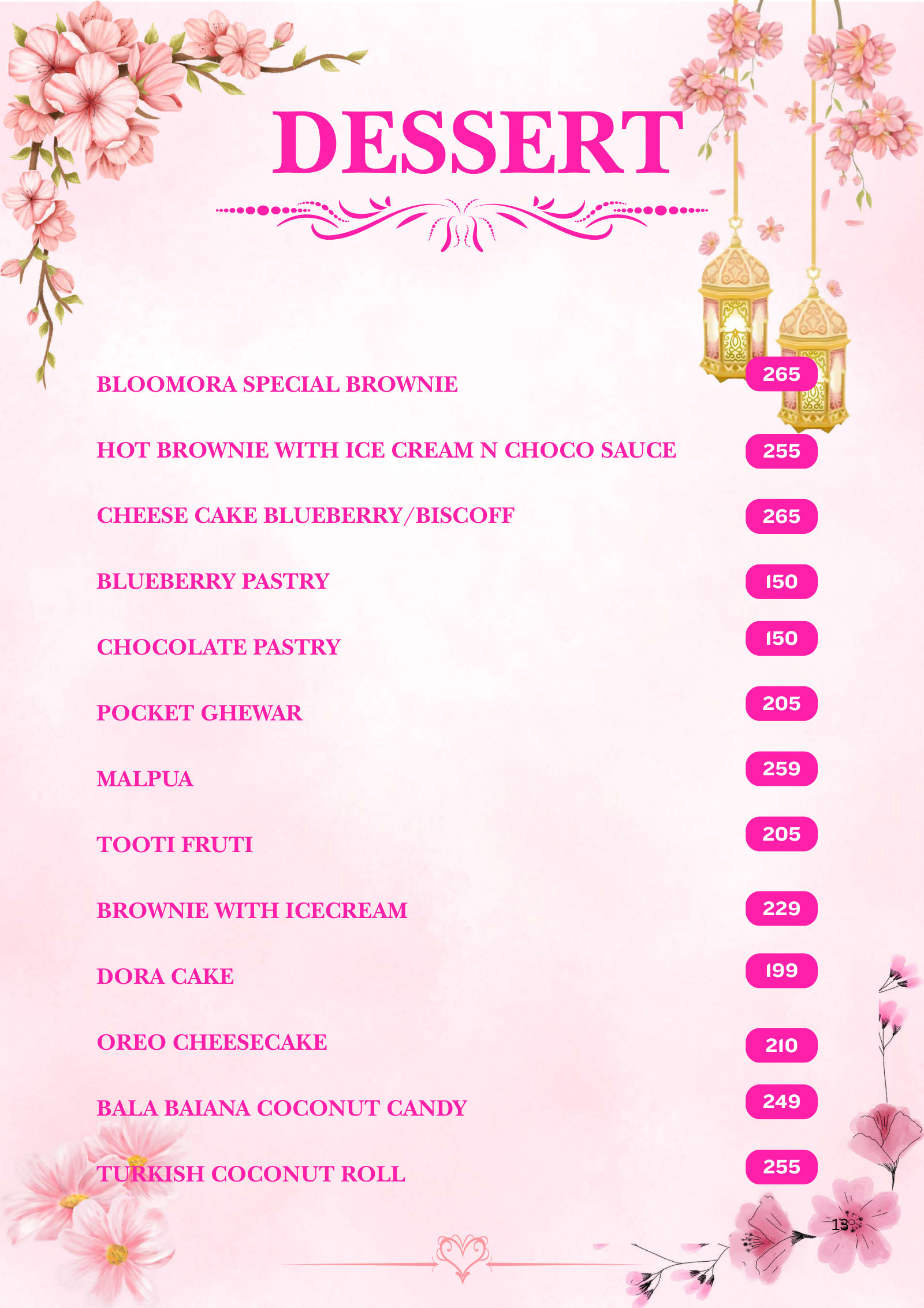 Bloomora menu page 13